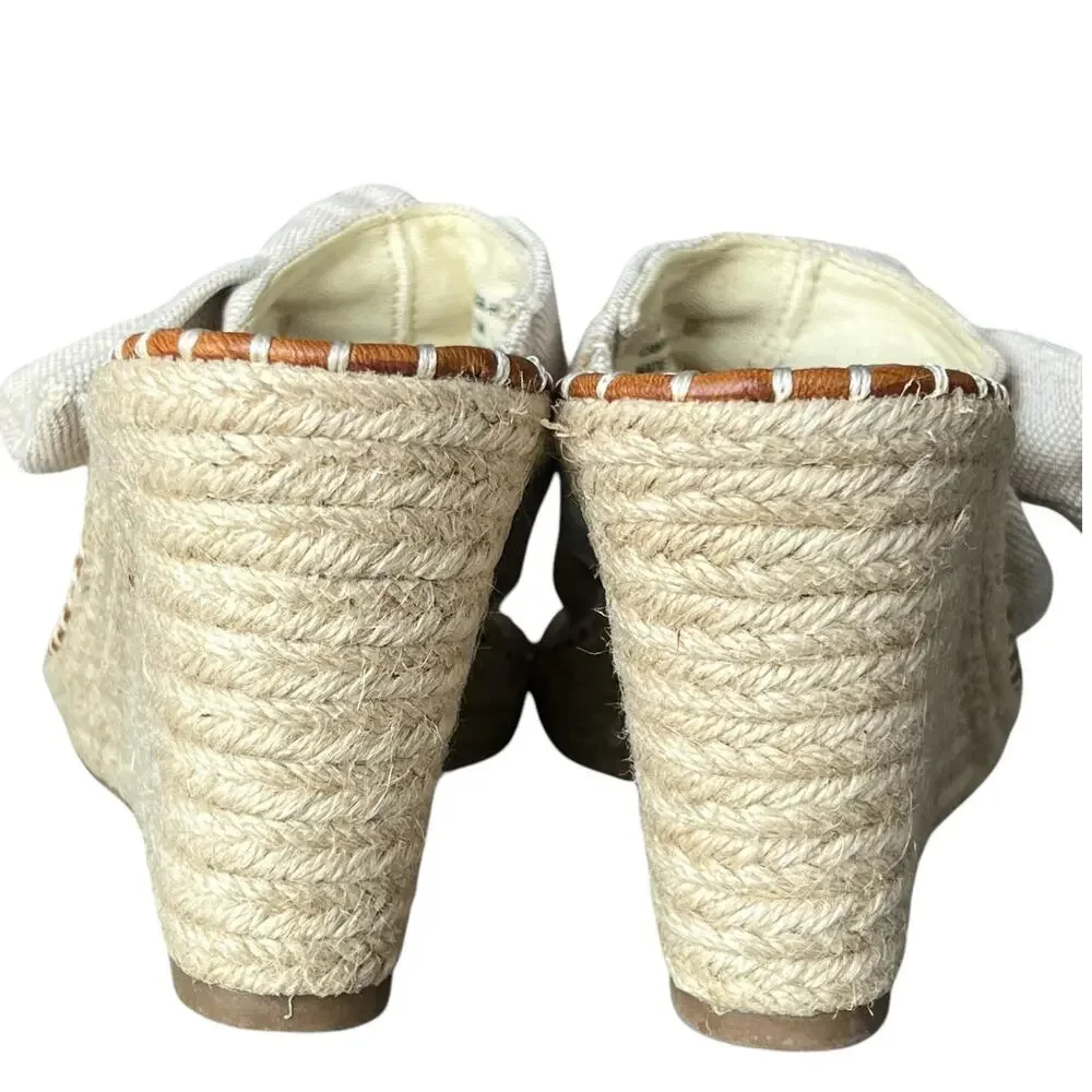 Sugar Hundreds Wedge Sandal 11 Beige Linen Slip On‎ Bow Espadrille Coconut Girl
